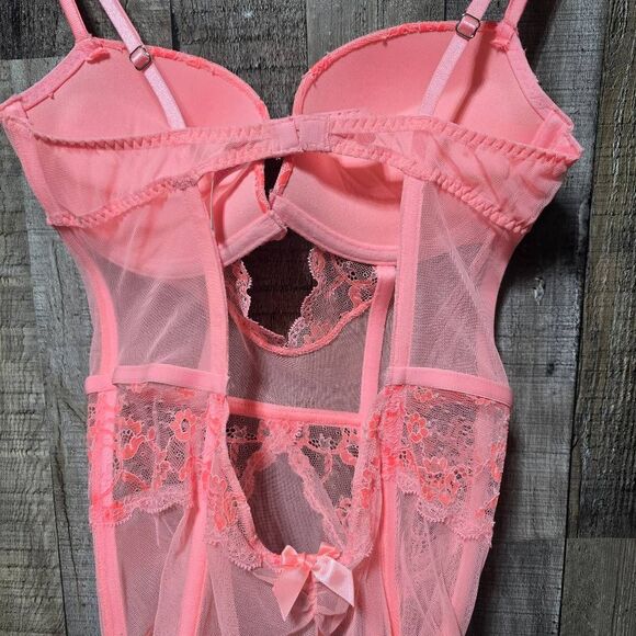 Victoria's Secret  sheer lace corset bodice Rosettes 34C Adjustable - Picture 4 of 6